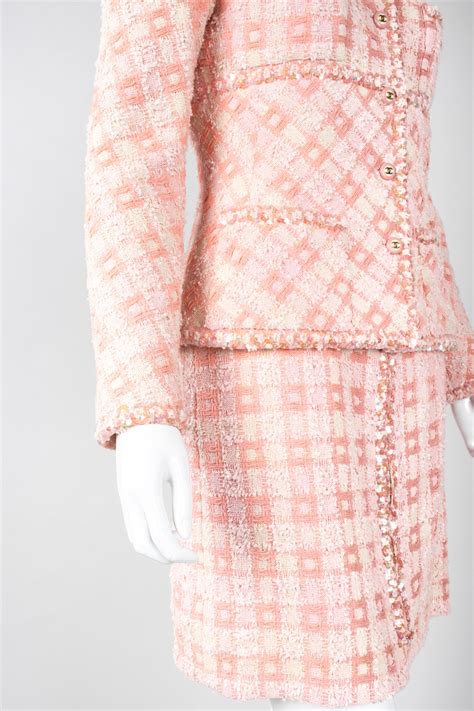 chanel tweed suit pink.